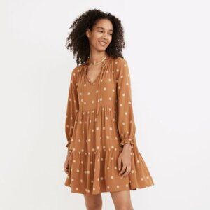 Madewell Sz Small Tie-Neck Tiered Mini Dress in Bloom Dot Retail $128